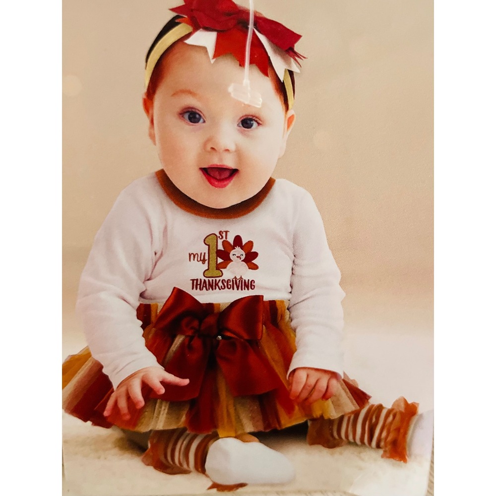 Baby Essentials My 1st Thanksgiving 4 Piece Tutu Set Ivory Orange 3M 81427
